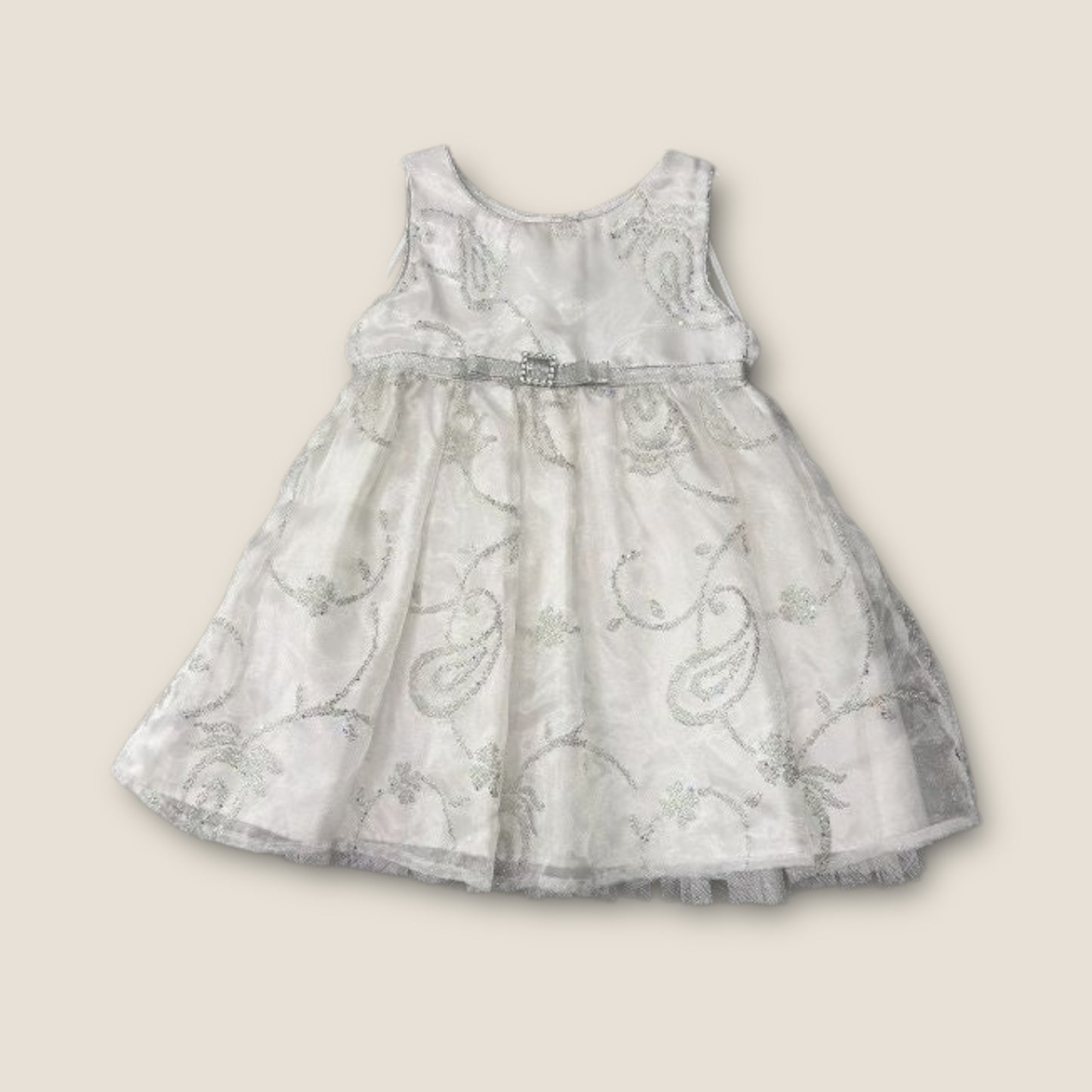 Sweet Heart Rose White and Silver Fancy Short Sleeve Dress, 2