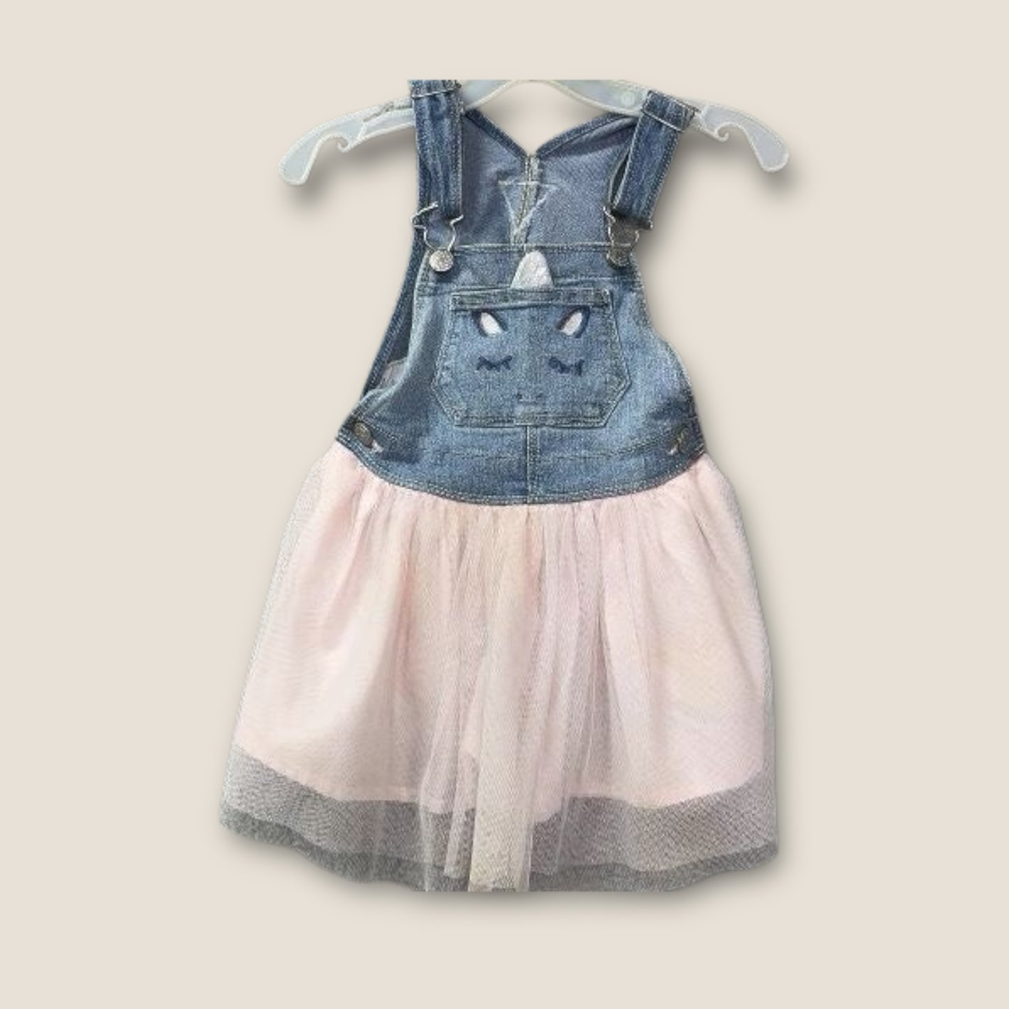 Osh Kosh B'osh Jean and Pink Overalls Dress with Tulle Skirt, 3