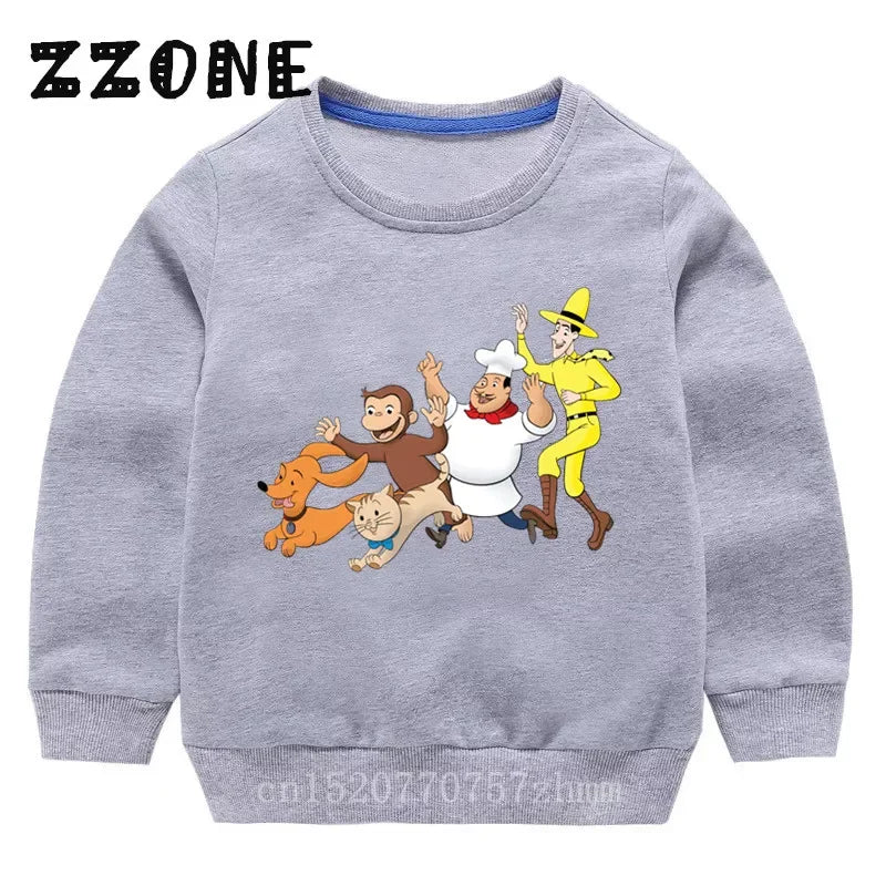 Kids Curious George Monkey Cute Cartoon Sweatshirts Children's Hoodies Baby