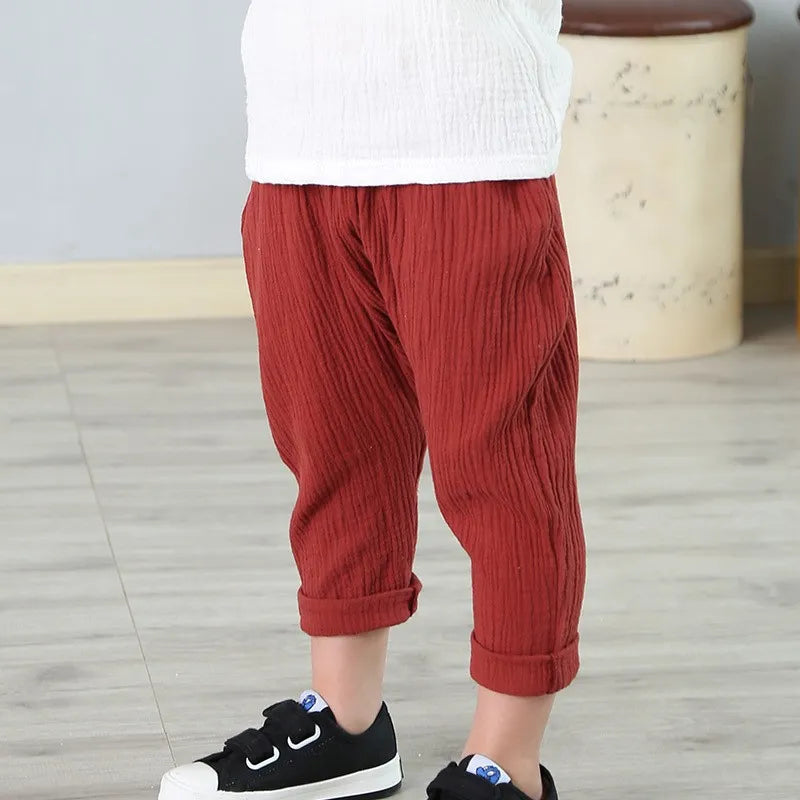 Boys Linen Pants Summer 1-6year Baby Girl Pant Solid Color Linen Children Pants