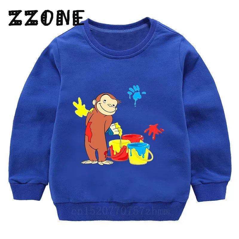 Kids Curious George Monkey Cute Cartoon Sweatshirts Children's Hoodies Baby