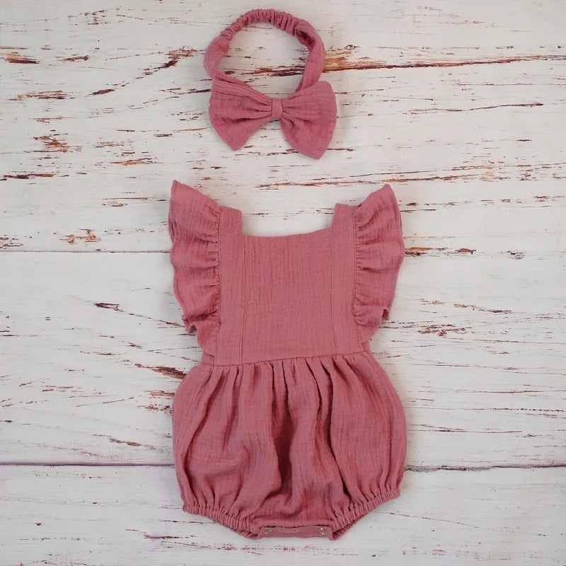 Organic Cotton Baby Girl Clothes Summer New Double Gauze Kids Ruffle Romper