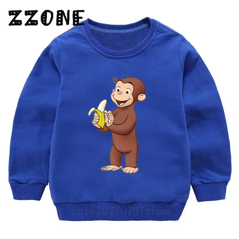 Kids Curious George Monkey Cute Cartoon Sweatshirts Children's Hoodies Baby