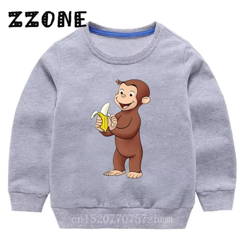 Kids Curious George Monkey Cute Cartoon Sweatshirts Children's Hoodies Baby