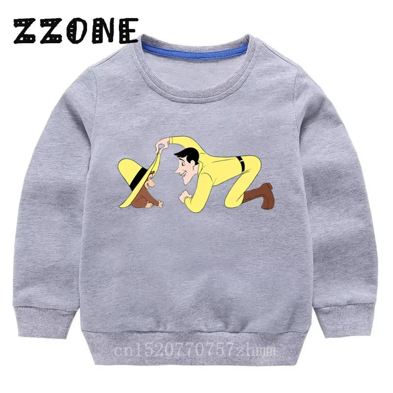 Kids Curious George Monkey Cute Cartoon Sweatshirts Children's Hoodies Baby