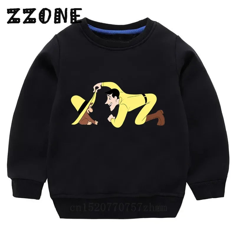 Kids Curious George Monkey Cute Cartoon Sweatshirts Children's Hoodies Baby