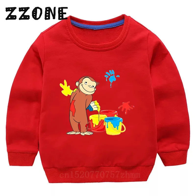 Kids Curious George Monkey Cute Cartoon Sweatshirts Children's Hoodies Baby