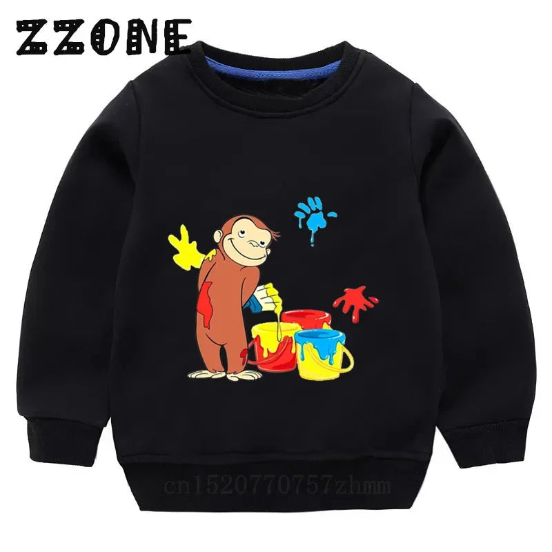 Kids Curious George Monkey Cute Cartoon Sweatshirts Children's Hoodies Baby