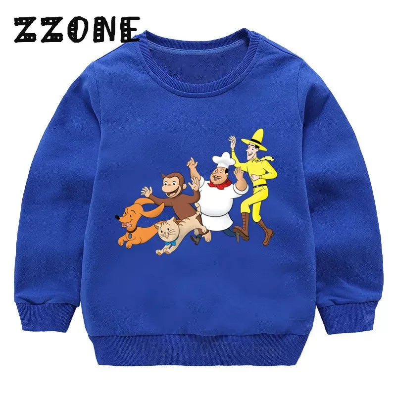 Kids Curious George Monkey Cute Cartoon Sweatshirts Children's Hoodies Baby