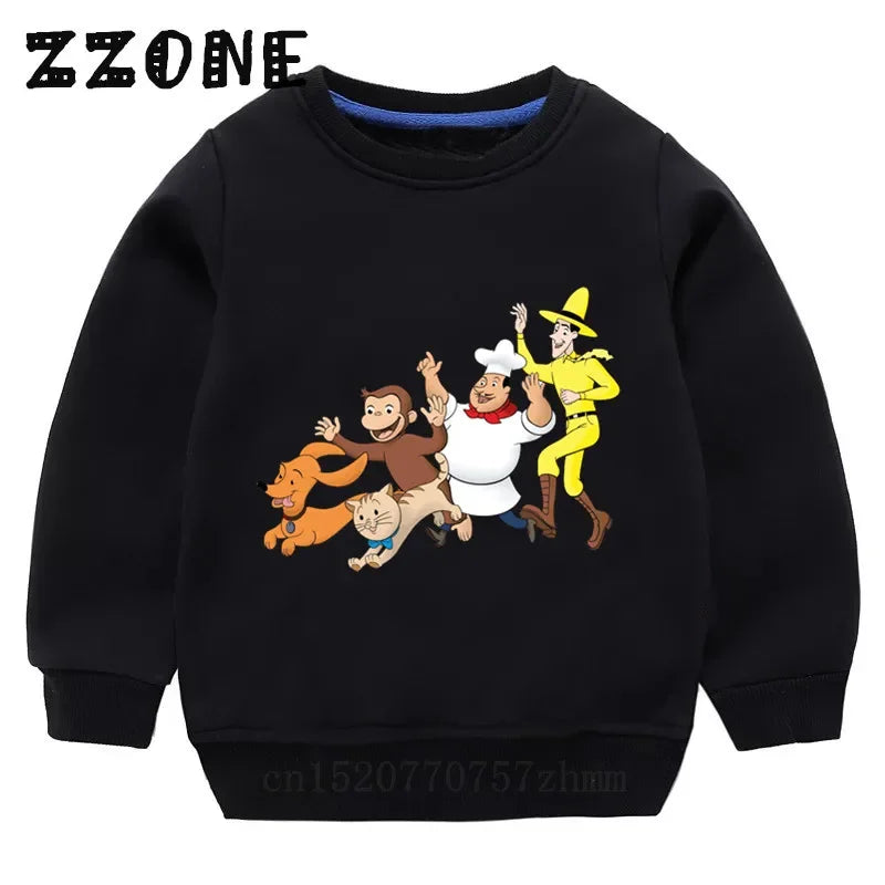 Kids Curious George Monkey Cute Cartoon Sweatshirts Children's Hoodies Baby