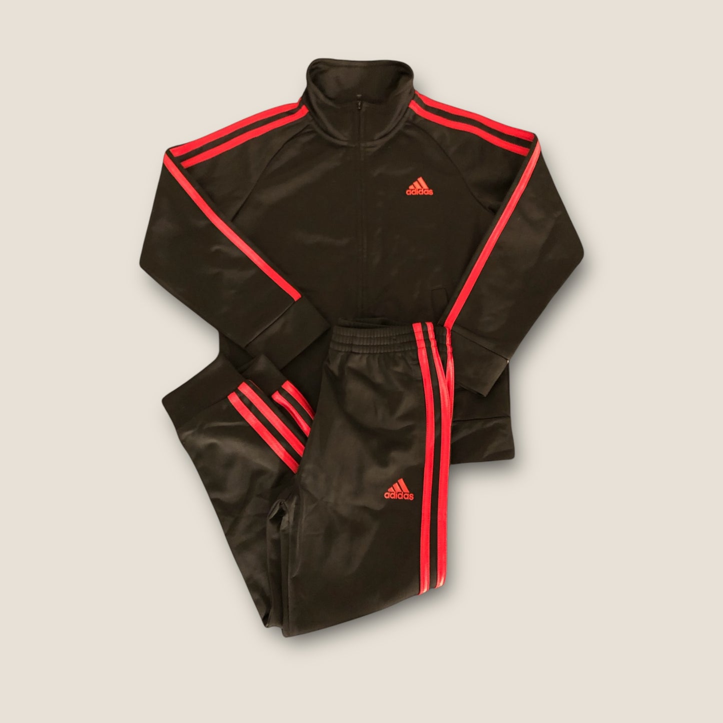 (New!) Adidas Two Piece TrackSuit Black/Red Stripes