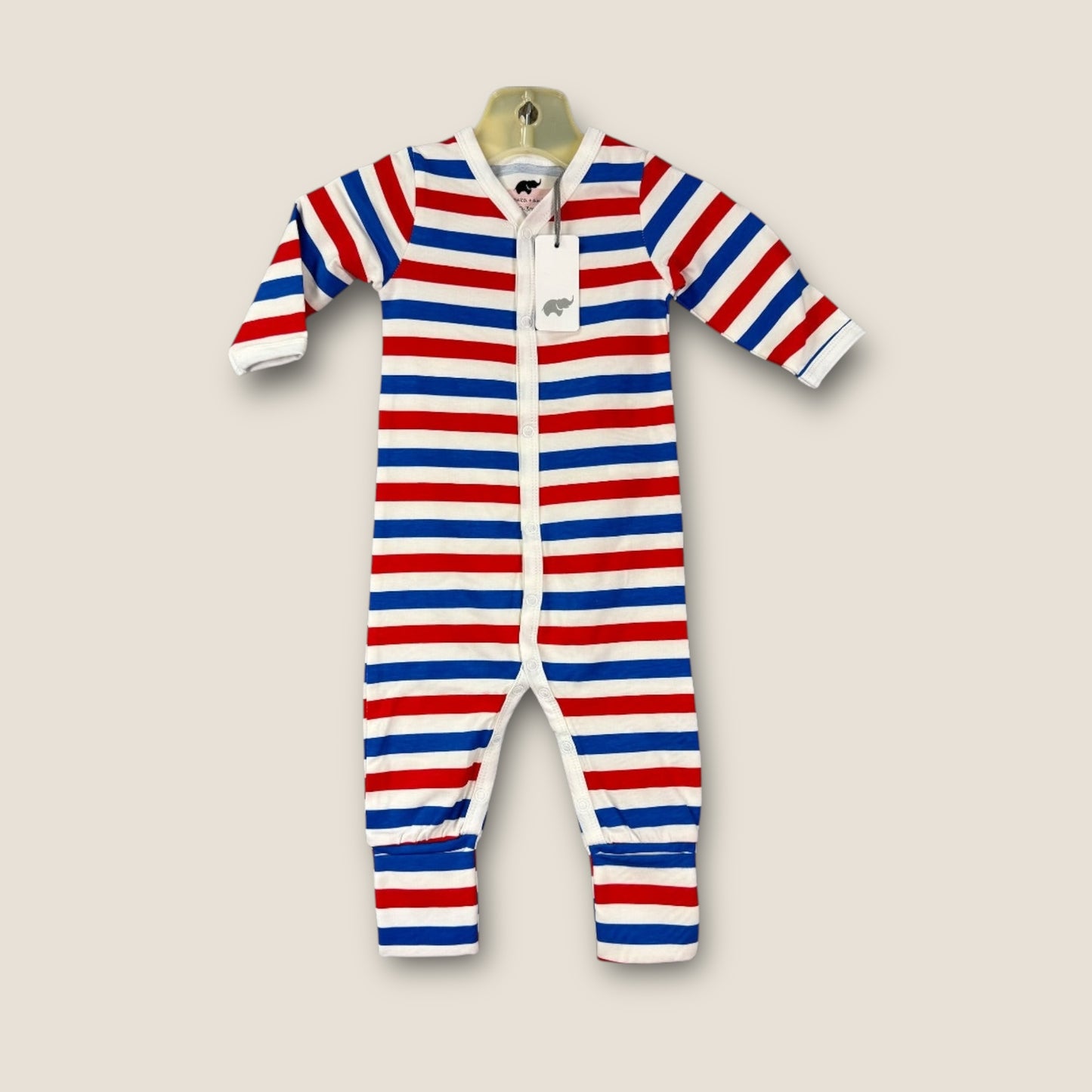 *NEW* Monica + Andy Red, White, and Blue Onesie with Cap, 2 pieces, Organic Cotton, 0-3mo