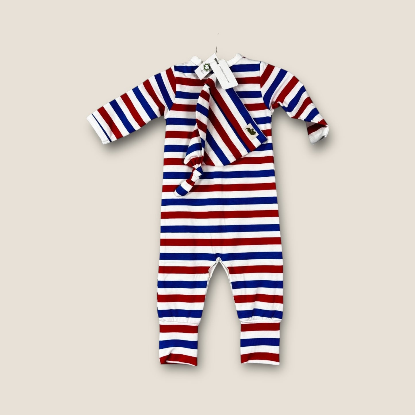 *NEW* Monica + Andy Red, White, and Blue Onesie with Cap, 2 pieces, Organic Cotton, 0-3mo