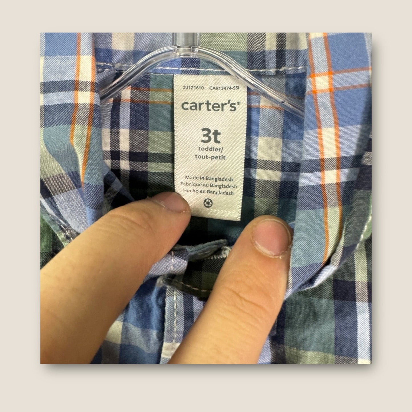 Carter's Blue and Blue Plaid Button-Up Long Sleeve Collared Shirts, Set of 2, 3