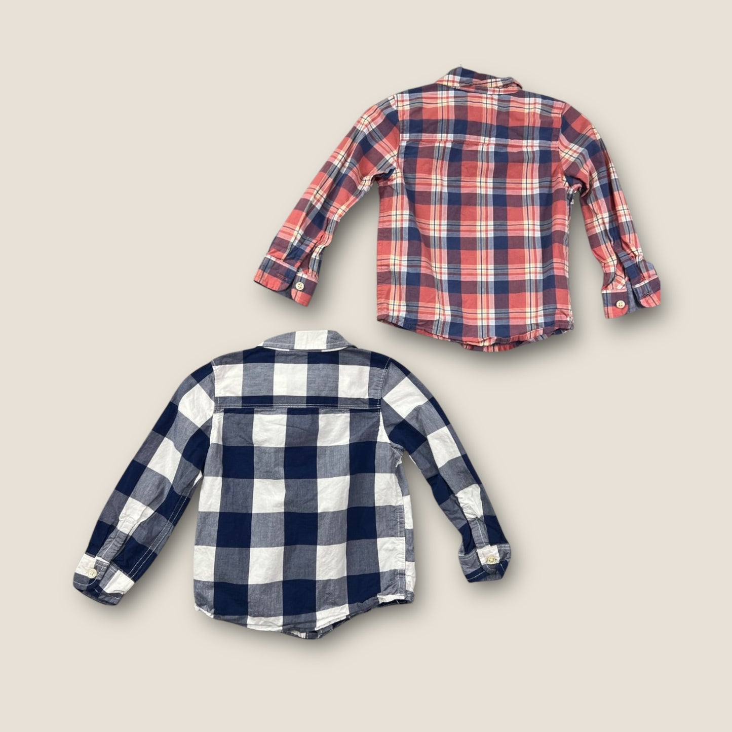 Osh Kosh B'Gosh Blue and Red Plaid Button-Up Long Sleeve Collared Shirts, Set of 2, 3