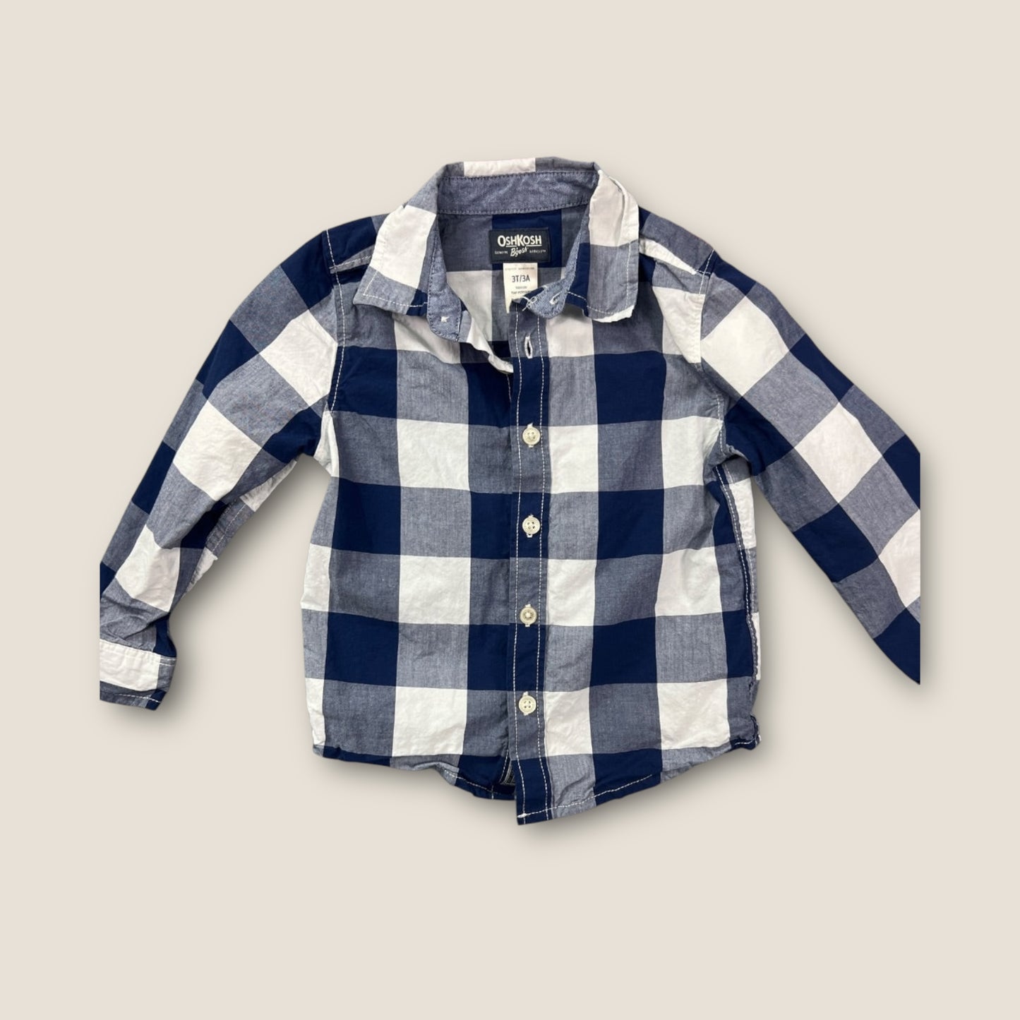 Osh Kosh B'Gosh Blue and Red Plaid Button-Up Long Sleeve Collared Shirts, Set of 2, 3