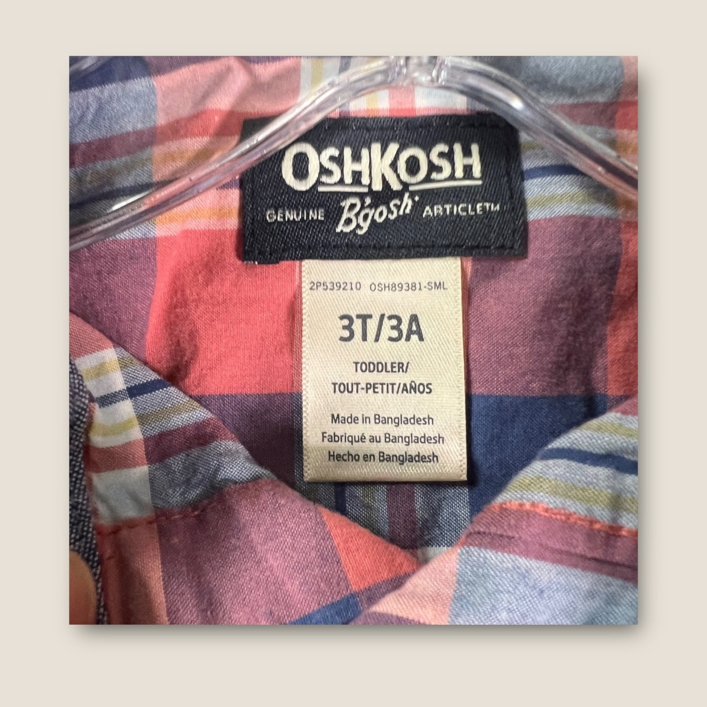 Osh Kosh B'Gosh Blue and Red Plaid Button-Up Long Sleeve Collared Shirts, Set of 2, 3