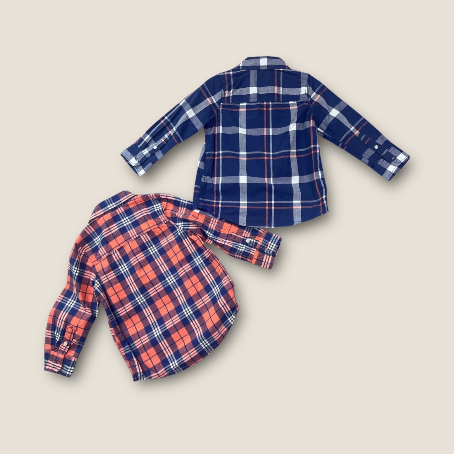 Osh Kosh B'Gosh Blue and Red Plaid Button-Up Long Sleeve Collared Shirts, Set of 2, 3