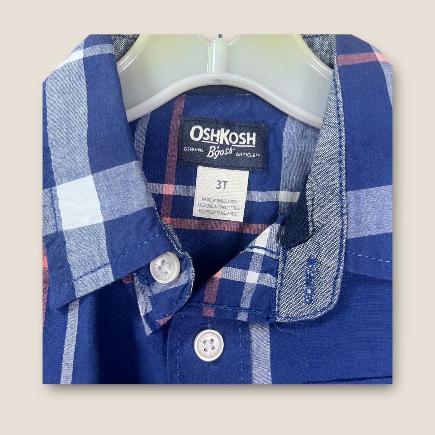 Osh Kosh B'Gosh Blue and Red Plaid Button-Up Long Sleeve Collared Shirts, Set of 2, 3