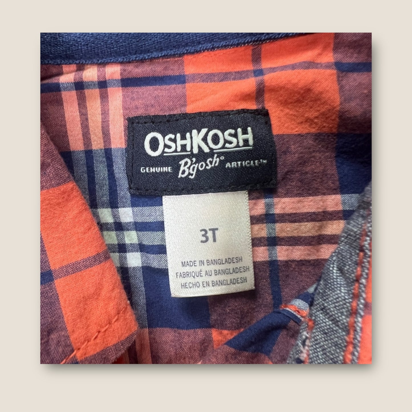 Osh Kosh B'Gosh Blue and Red Plaid Button-Up Long Sleeve Collared Shirts, Set of 2, 3