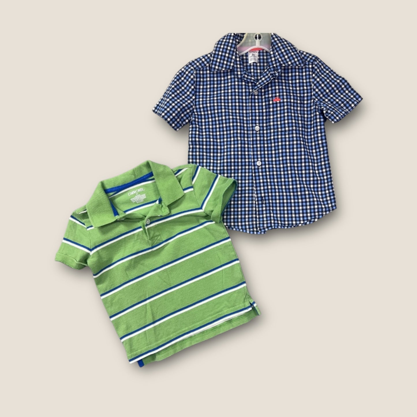 Carter's and Cherokee Blue and Green Polo Shirt and Short Sleeve Button-Up Collared Shirt, 3