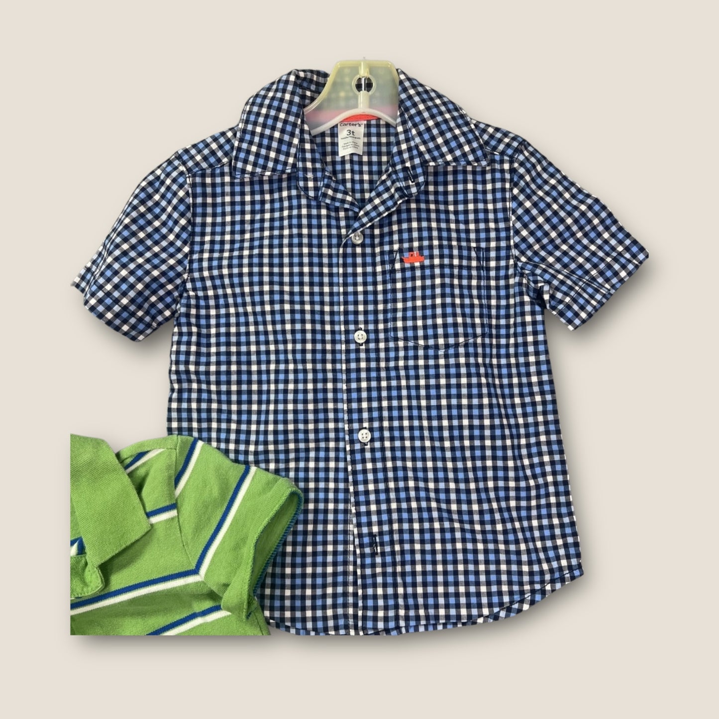 Carter's and Cherokee Blue and Green Polo Shirt and Short Sleeve Button-Up Collared Shirt, 3