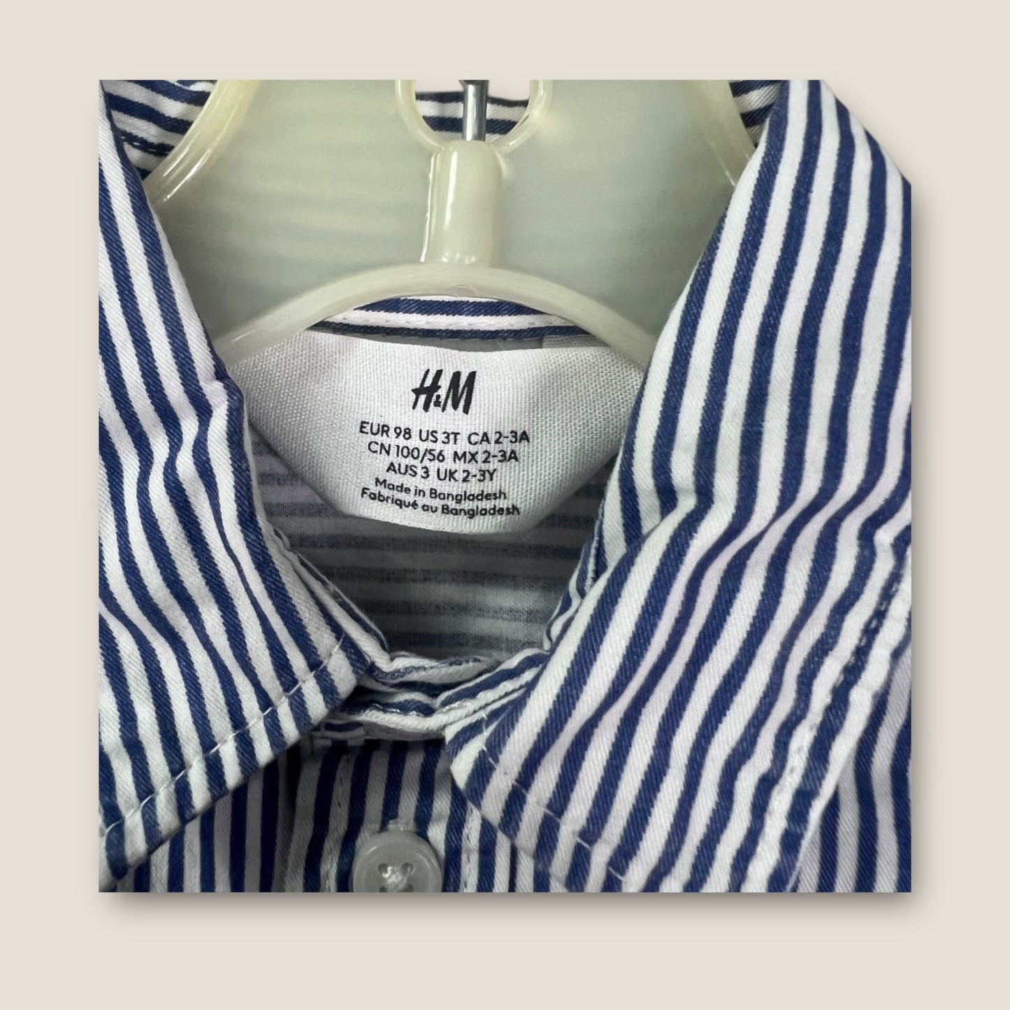 H&M White and Blue Pinstripe Button-Up Long Sleeve Collared Shirts, Set of 2, 3