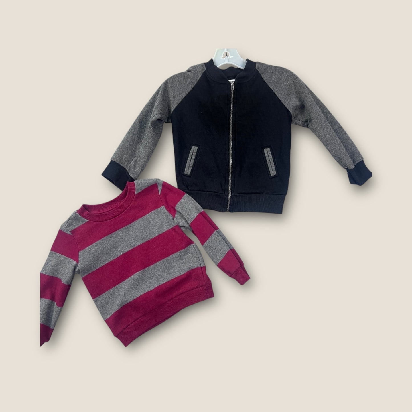 Sovereign Code and Wonder Nation Red and Grey Striped / Grey and Black Crew Neck and Zippered Sweat Shirts, 3