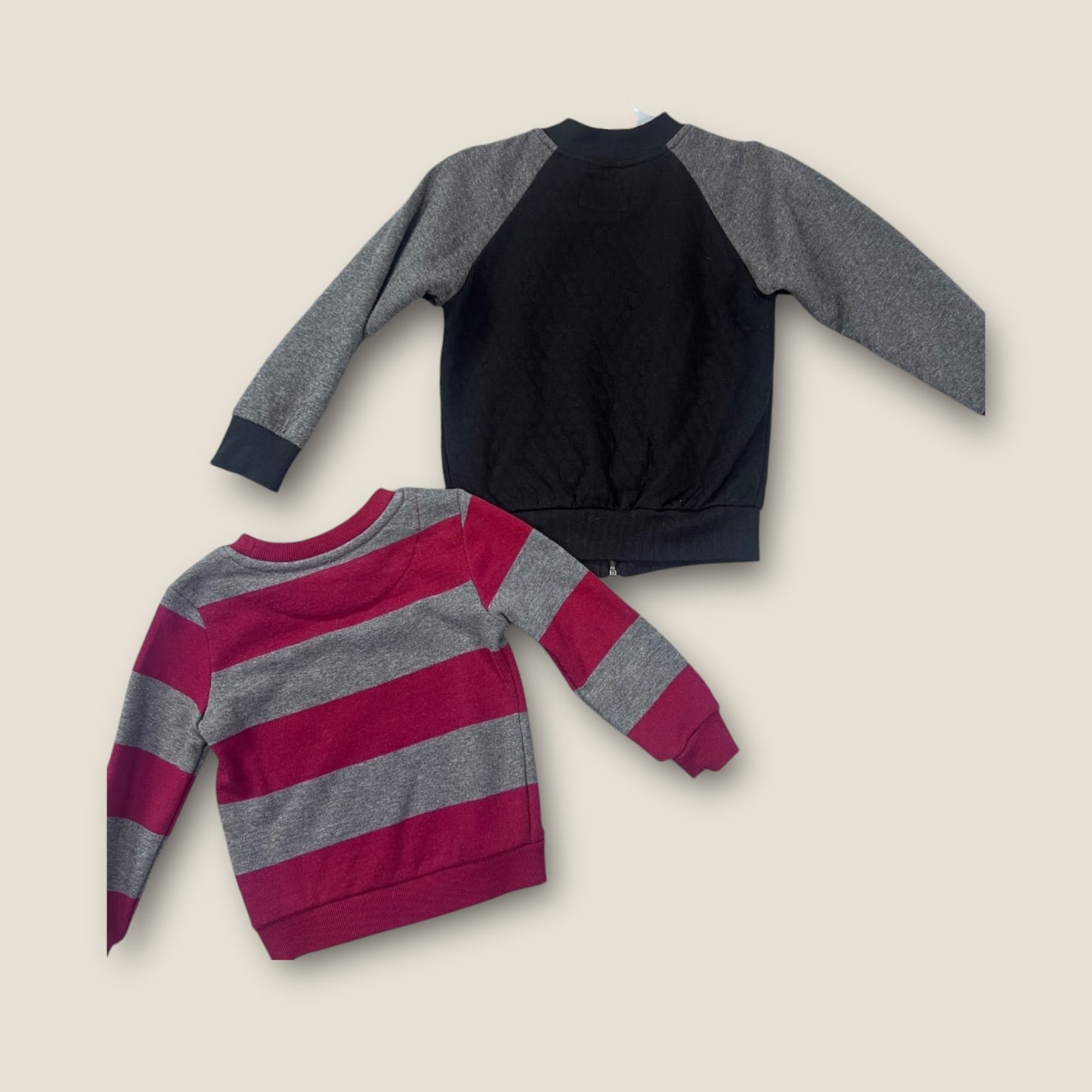 Sovereign Code and Wonder Nation Red and Grey Striped / Grey and Black Crew Neck and Zippered Sweat Shirts, 3