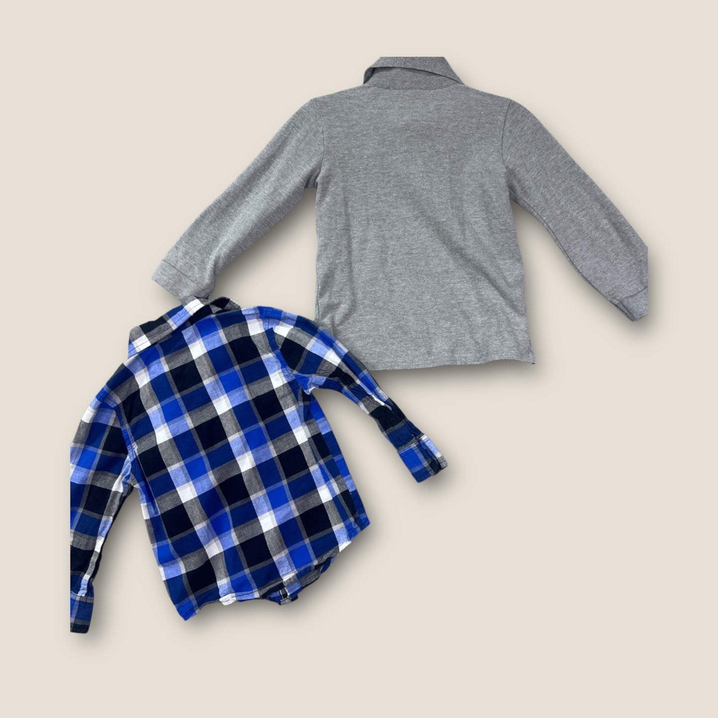 Garanimals Grey / Blue Plaid Long-Sleeved Button-Up Collared Shirt, and Collared Quarter-Button Long Sleeve Shirt, 3