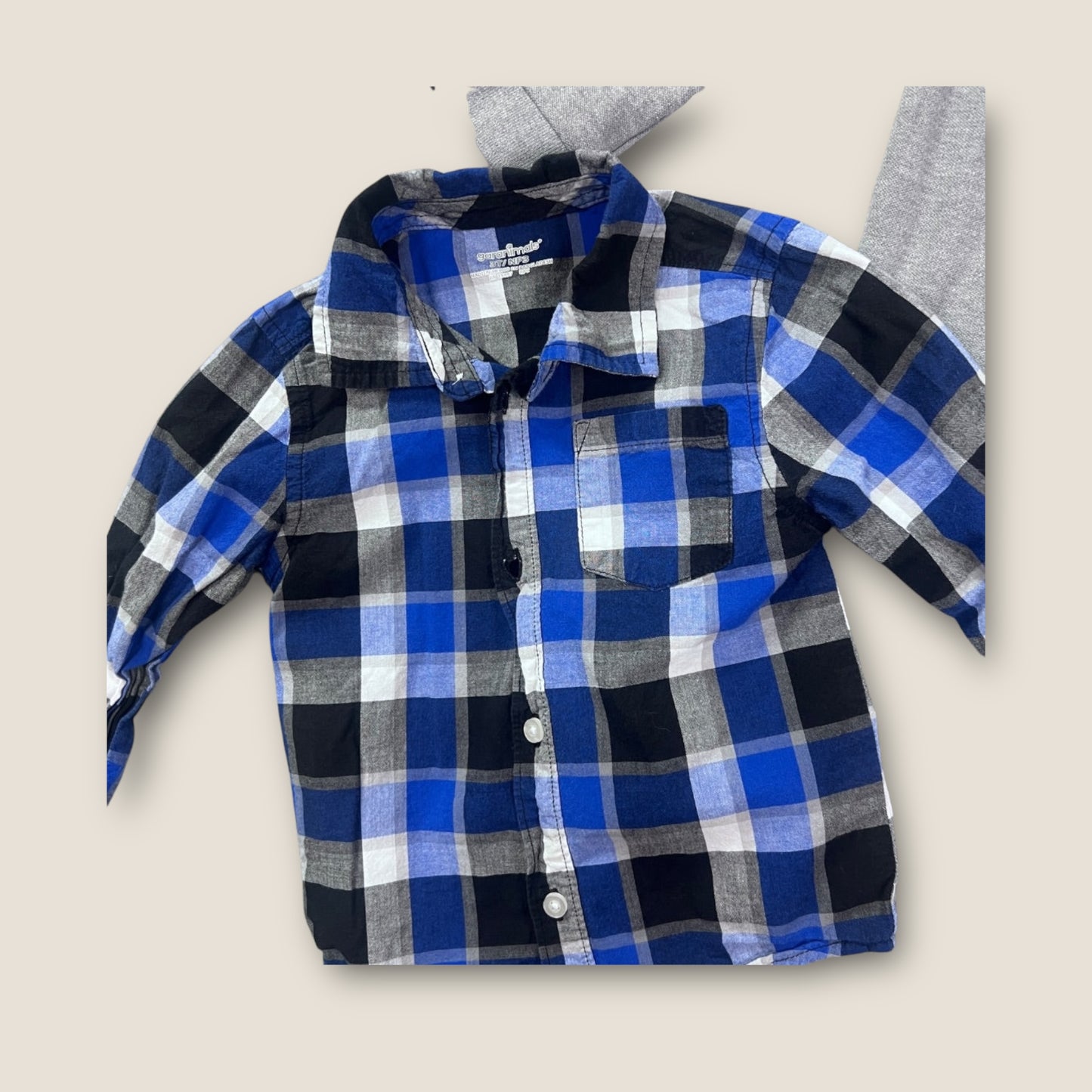 Garanimals Grey / Blue Plaid Long-Sleeved Button-Up Collared Shirt, and Collared Quarter-Button Long Sleeve Shirt, 3