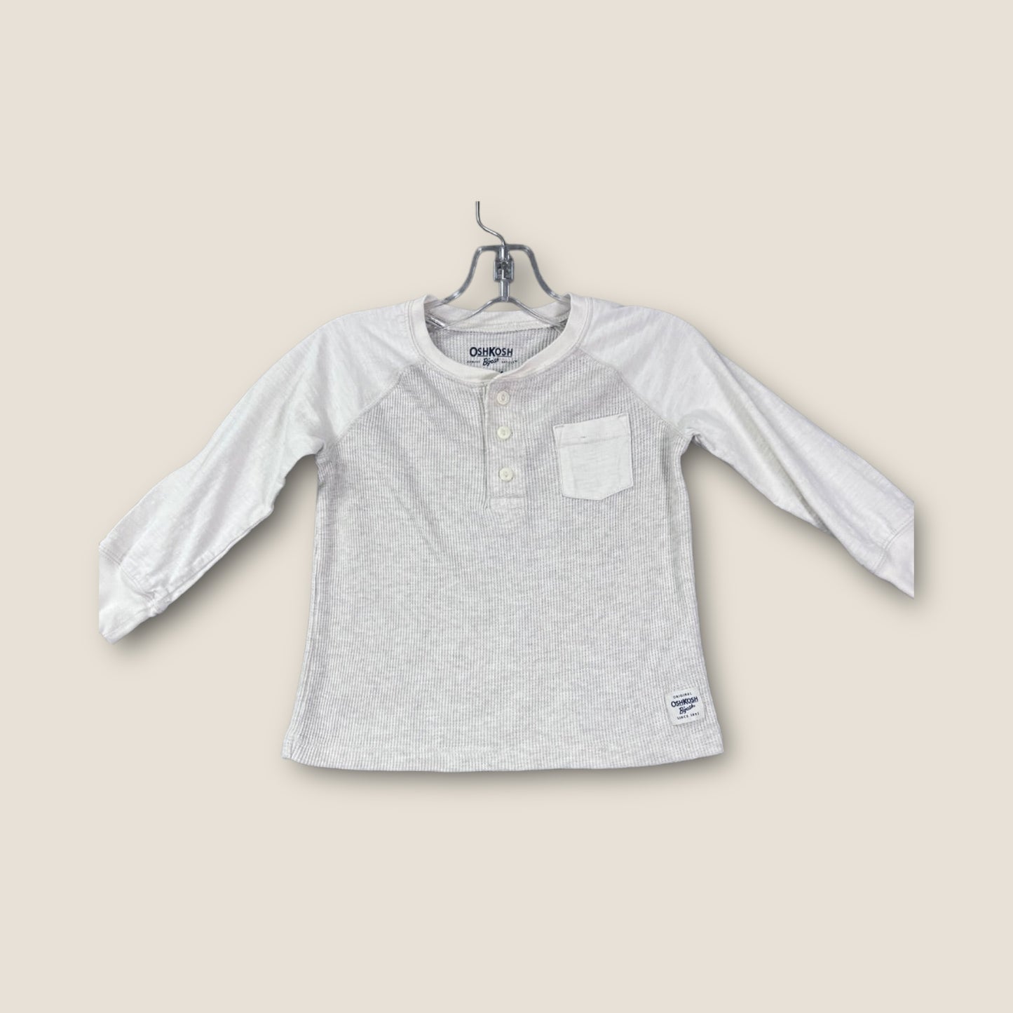 Osh Kosh B'Gosh White Waffle-Knit Button-Up Long Sleeve Shirt, 3