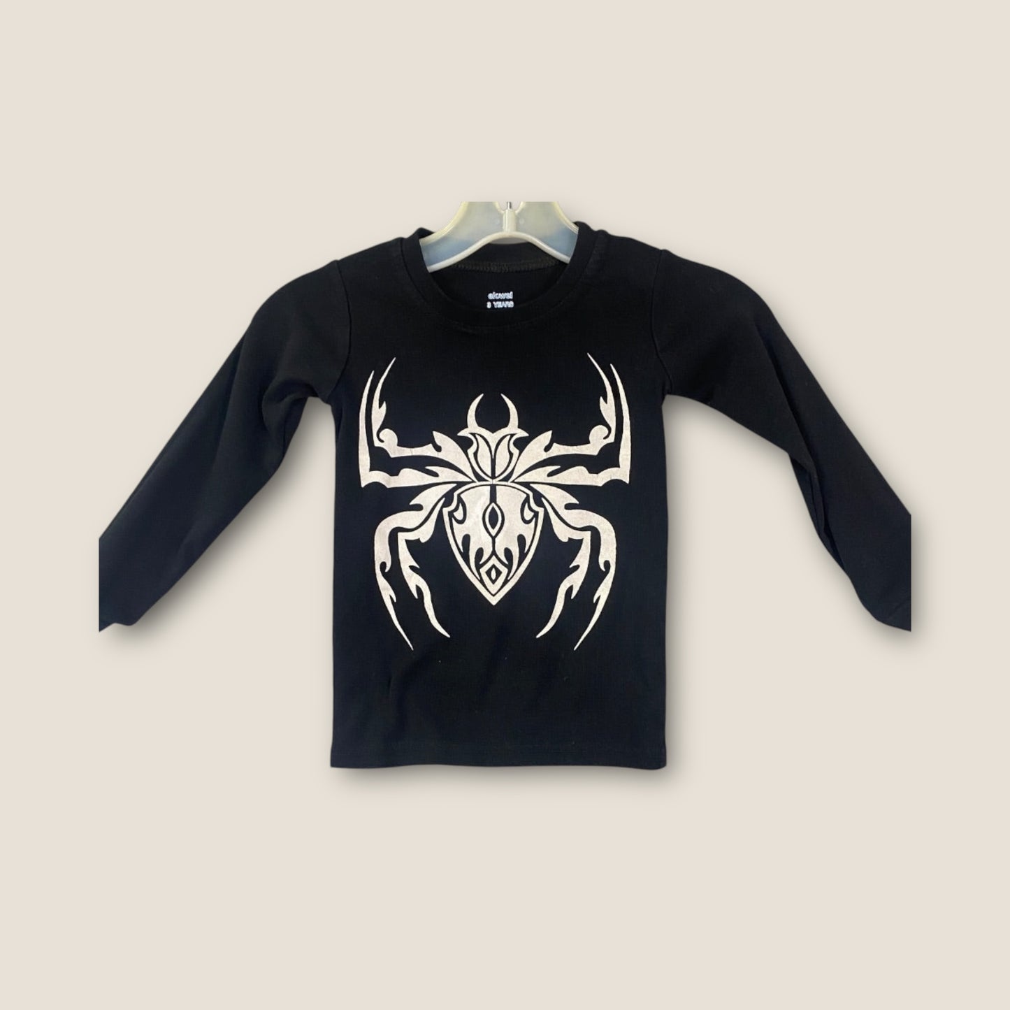 Elowel Black with White Spider Print Long Sleeve T-Shirt, 100% Cotton, 3