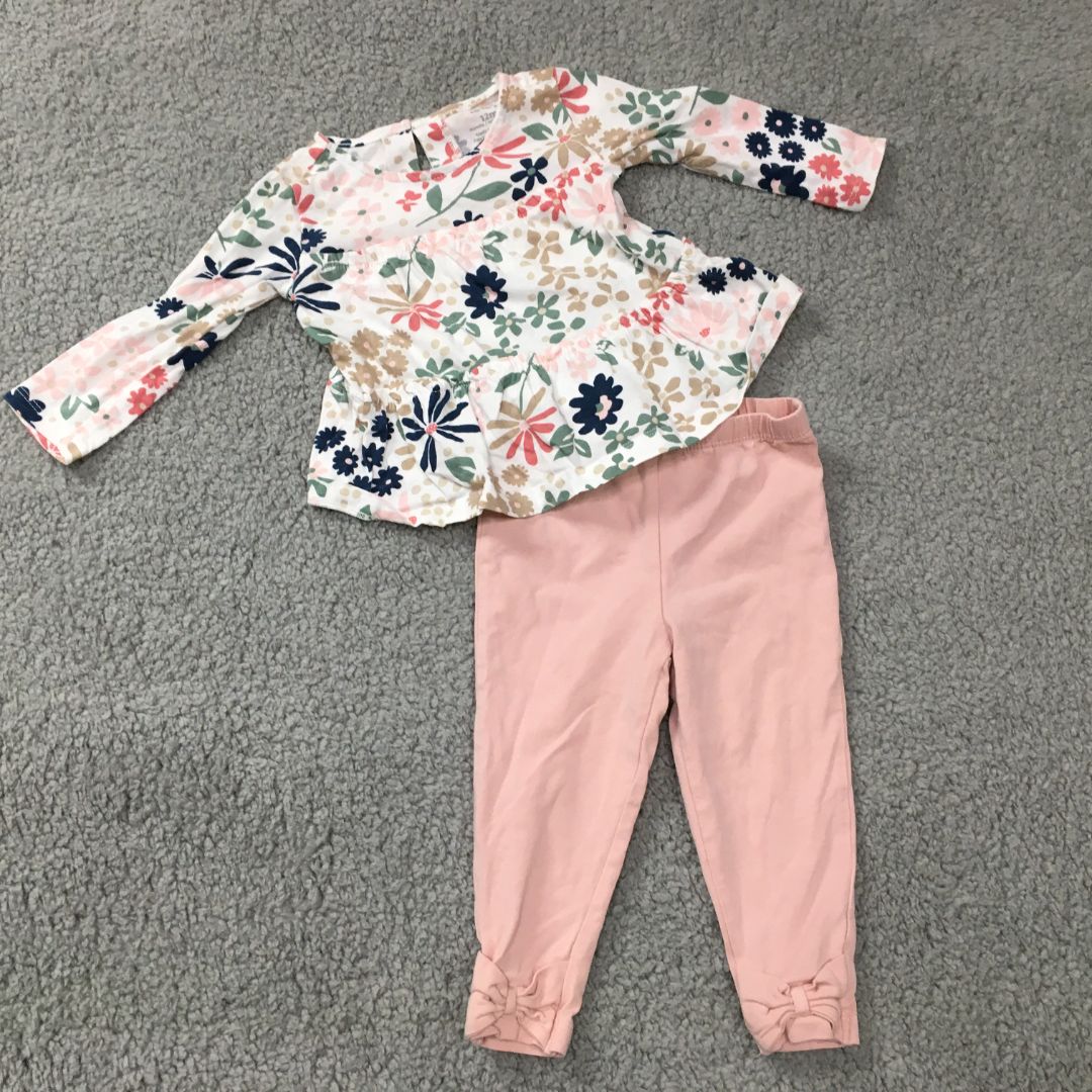 Carter Whites and Pinks 2pcs Flower top and Pink leggings, 12mo