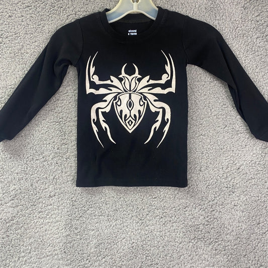 Elowel Black with White Spider Print Long Sleeve T-Shirt, 100% Cotton, 3