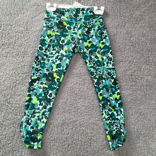 Lands End Green Green Flower Printed Leggings, 4