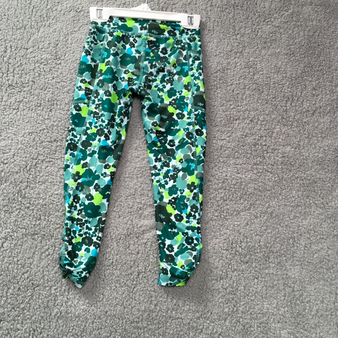 Lands End Green Green Flower Printed Leggings, 4