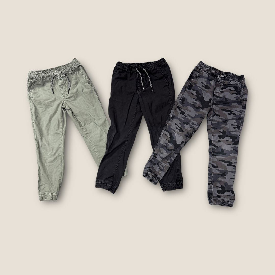 Gap KIds Black, Army Green, and Camo Joggers Set of 3, 7