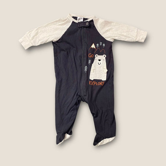 Gerber Gray and White 1 Pc PJ, 0-3mo