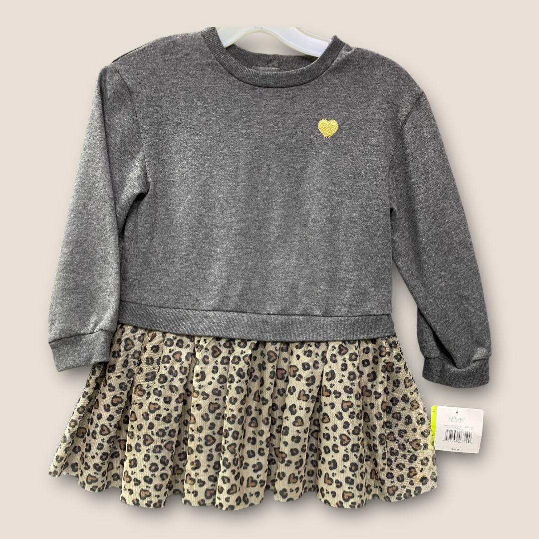 Little Me Gray Gray dress with Leopard Tulle Skirt, 4