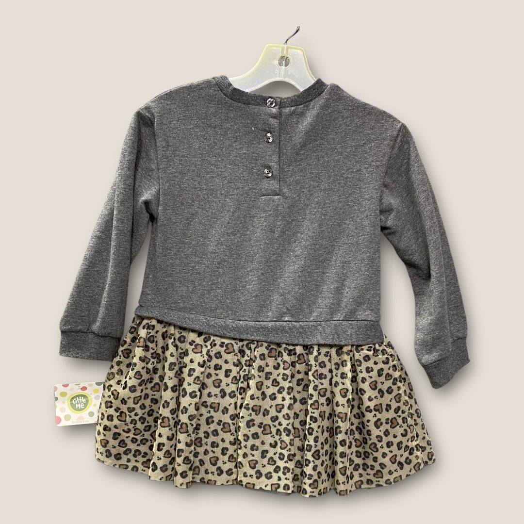 Little Me Gray Gray dress with Leopard Tulle Skirt, 4