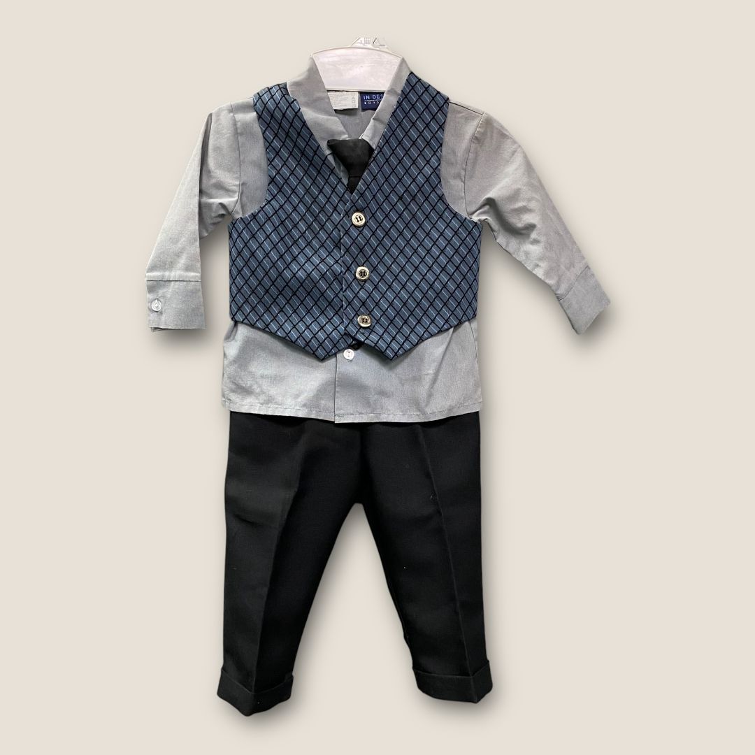 In Design Blue and Gray 4pc suit , 18mo