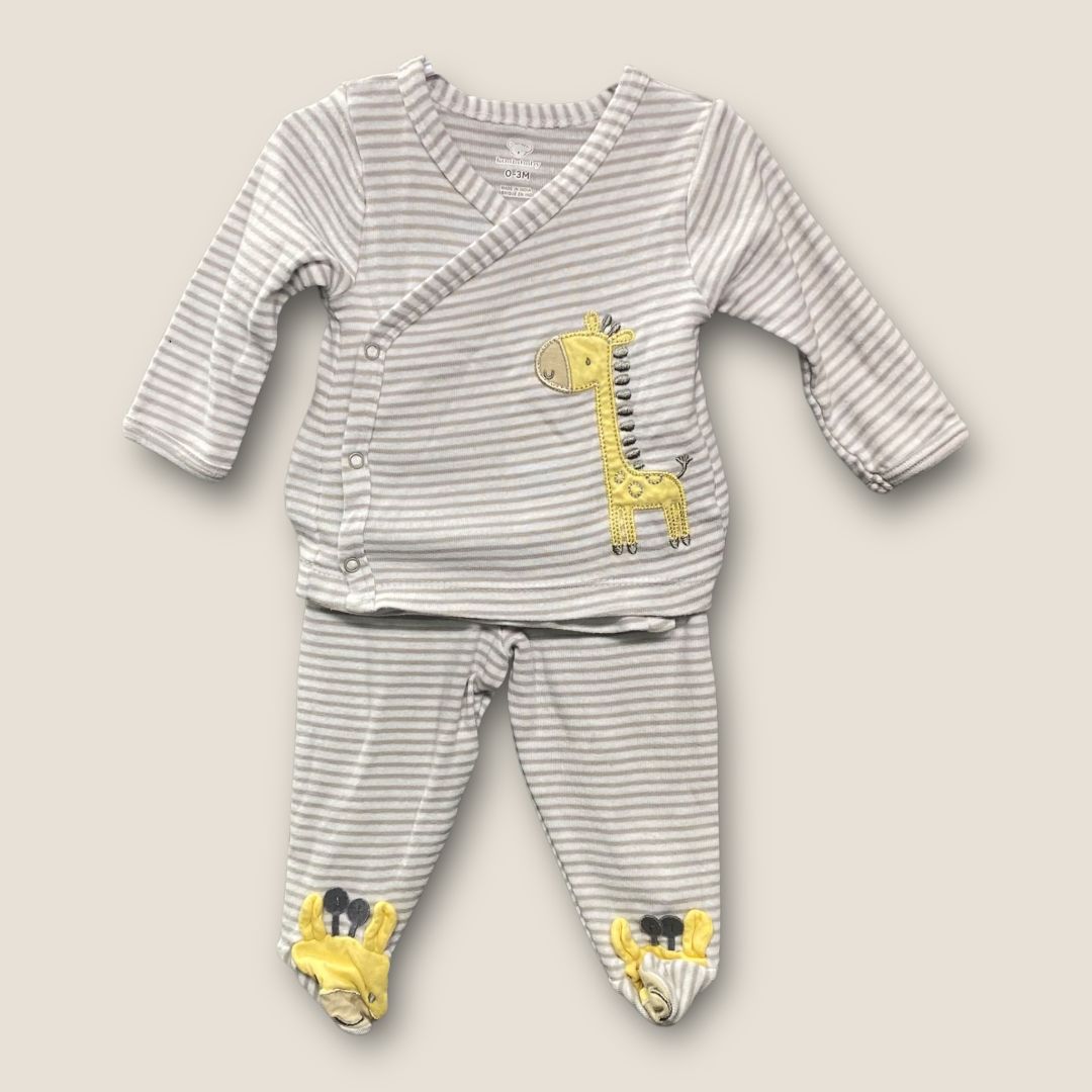 Koala Baby White and Grey 3 pc set Grey and white striped Top , Pants, onesie with Animals, 0-3mo