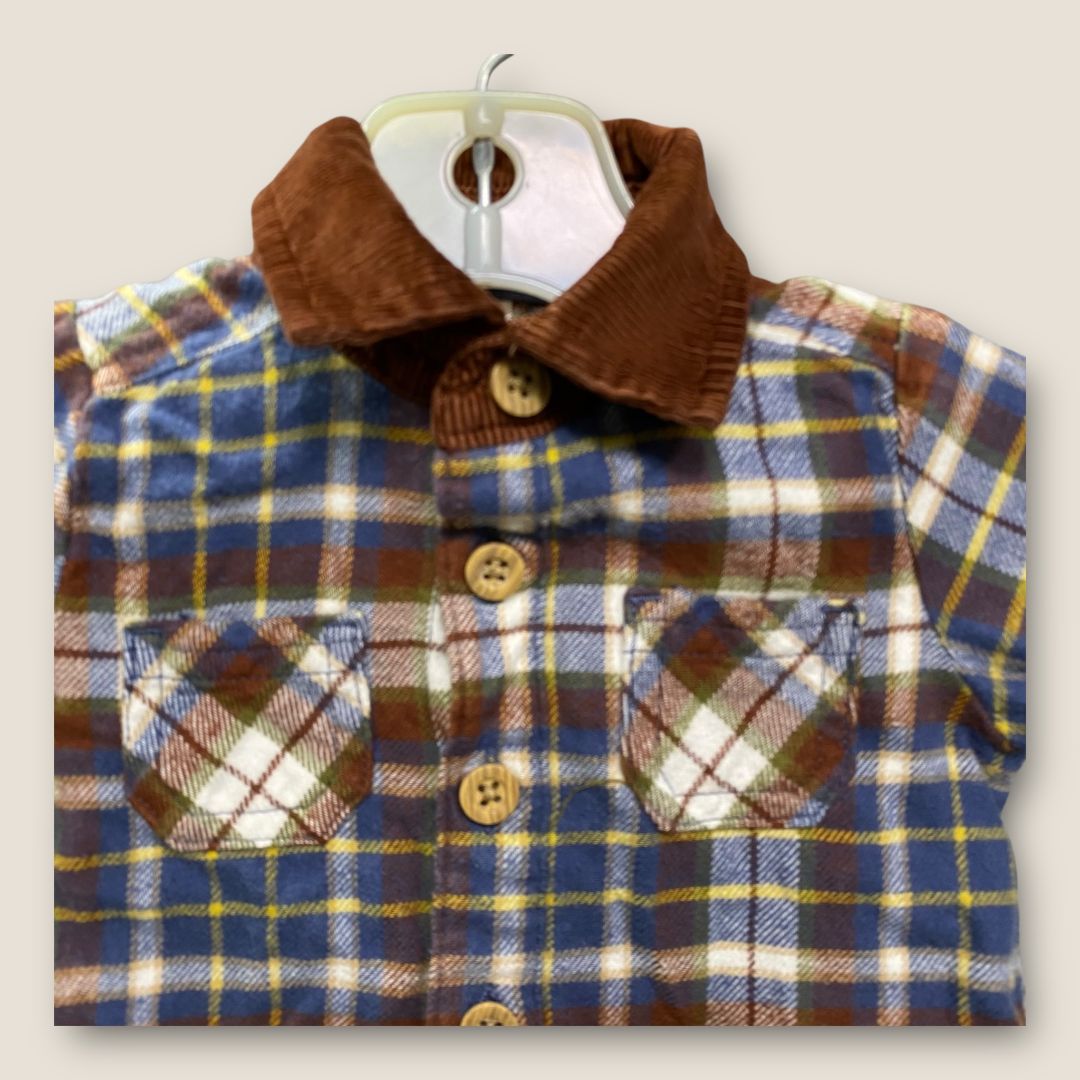 Carter's Brown Plaid Brown Plaid Button down 1 pcs Outfit, 3m