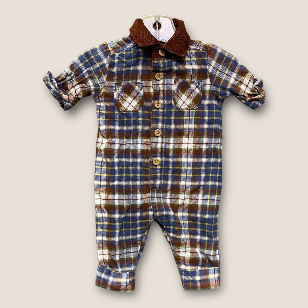 Carter's Brown Plaid Brown Plaid Button down 1 pcs Outfit, 3m