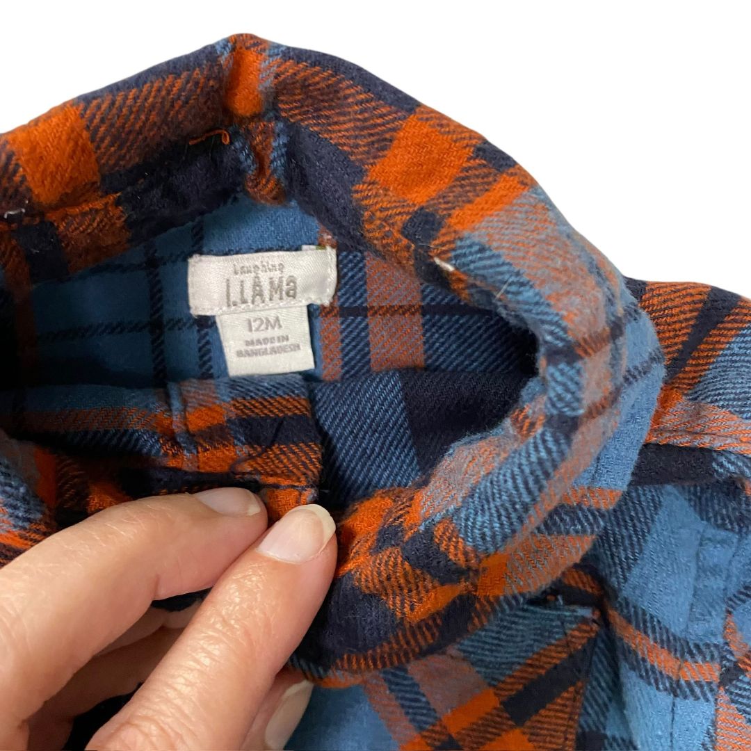 Llama Plaid and Blue 2pcs Button down and jeans, 12m