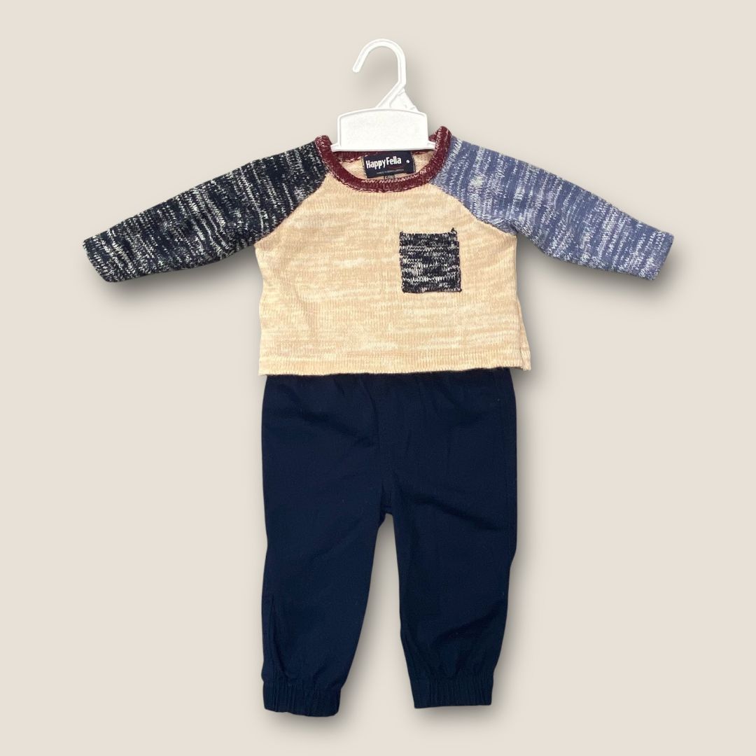 Happy Fella multi 2pcs outfit sweater and slacks, 6m