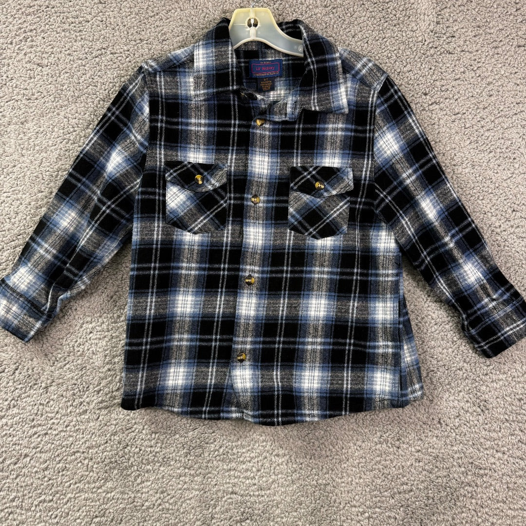 Lil' Hickory Blue, Black, and White Flannel Shirt, 100% Cotton, 6