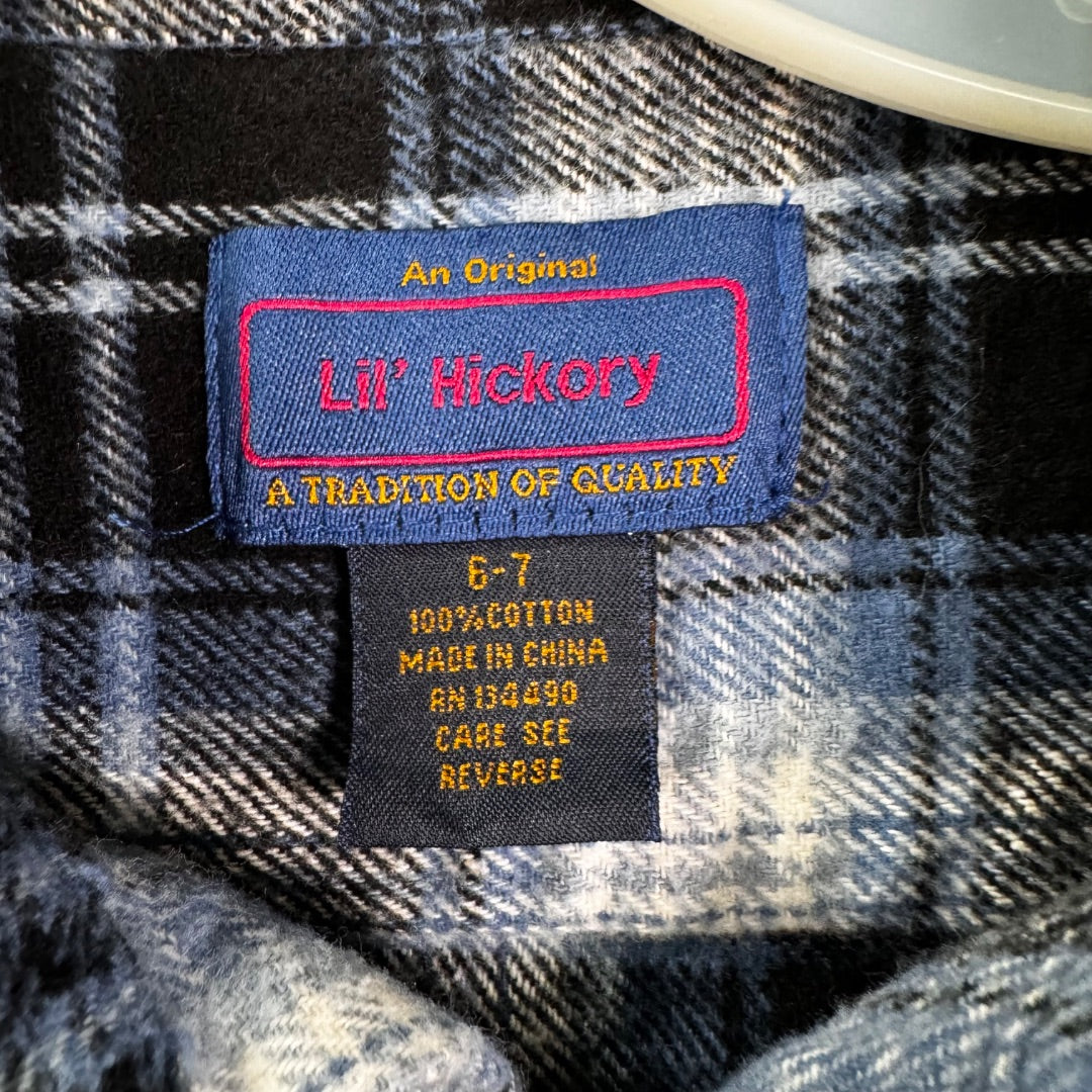 Lil' Hickory Blue, Black, and White Flannel Shirt, 100% Cotton, 6