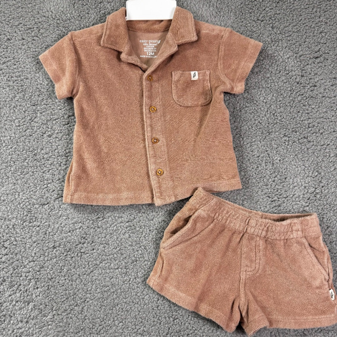 Easy-Peasy Dark Tan Pajamas, 2 Pieces, 12mo